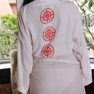 Pamuklu Müslin Krem Alt Üst Takım Kimono/Sabahlık/Bornoz