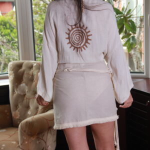 Pamuklu Müslin Krem Alt Üst Takım Kimono/Sabahlık/Bornoz