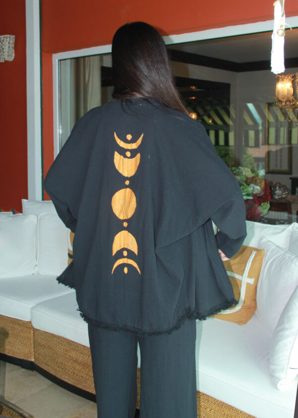 Pamuklu Müslin Gri Desenli Tunik Pantalon Kimono Takım - Görsel 4